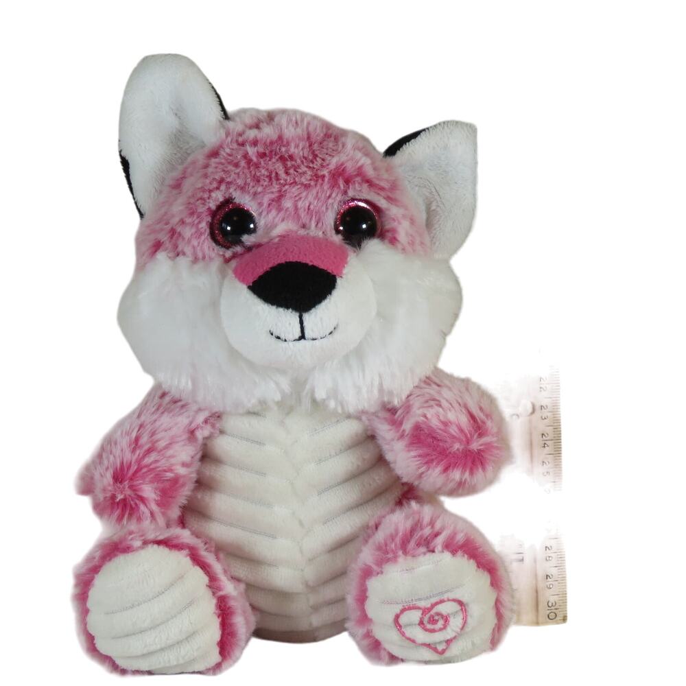 Pink Fox Plush 8" Stuffed Animal Toy Glitter Eyes Kids With Heart on Foot